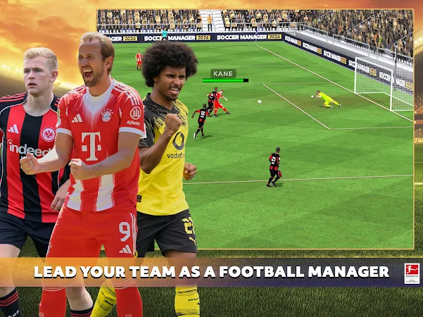 Captura de ecrã de Soccer Manager 2026 — táticas em campo